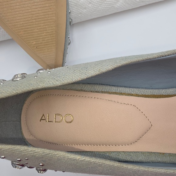 Aldo Light Wash Denim Rhinestone Studded Pointed Toe Stiletto Pumps Size 8.5 - Picture 7 of 9